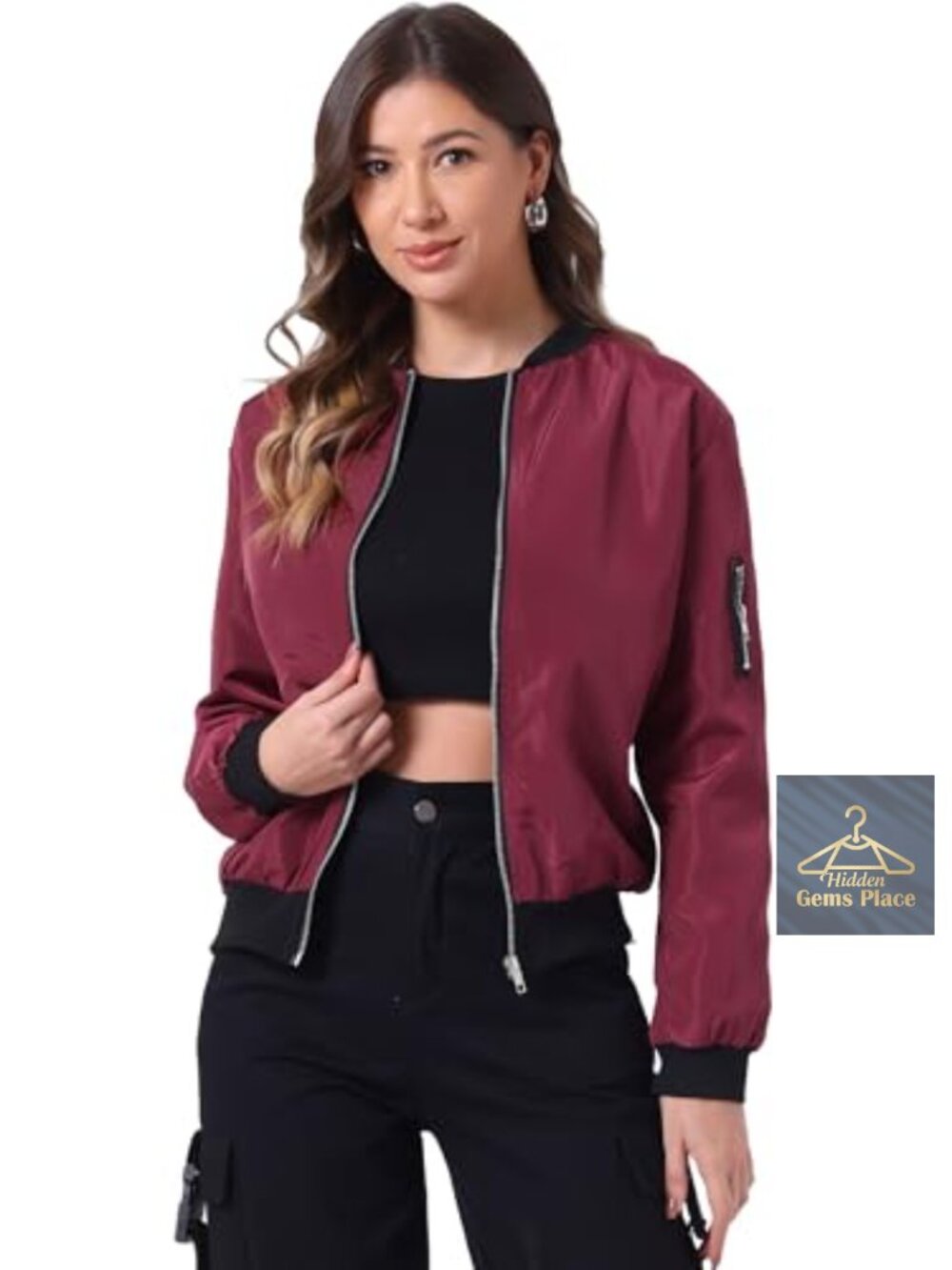 Allegra K Women's Lightweight Zip Up Windbreaker Bomber Jacket Full-Zip Ribbed